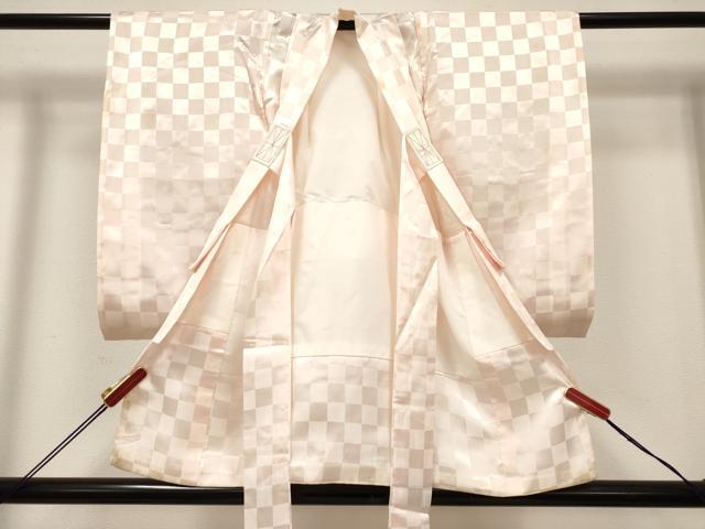平和屋着物[]女の子　子供　長襦袢　袷　市松地紋　薄桜色　洗える着物　DABH5254ea