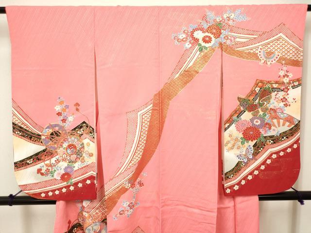 平和屋着物[]七五三　女の子　３歳　祝着　三つ身　駒刺繍　舞蝶花鼓文　金彩　DABH5255ea