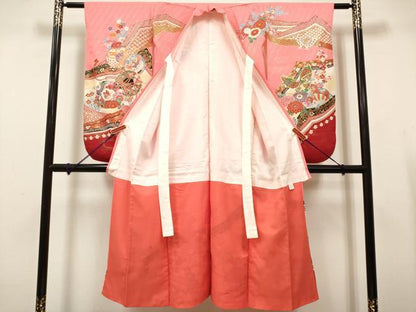 平和屋着物[]七五三　女の子　３歳　祝着　三つ身　駒刺繍　舞蝶花鼓文　金彩　DABH5255ea