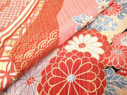 平和屋着物[]七五三　女の子　３歳　祝着　三つ身　駒刺繍　舞蝶花鼓文　金彩　DABH5255ea