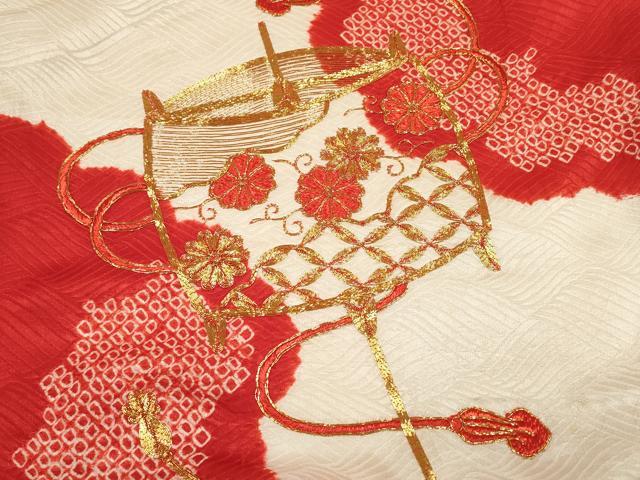 平和屋着物[]お宮参り　女の子　祝着　産着　初着　のしめ　駒刺繍　絞り　糸車文　逸品　DABH5256ea