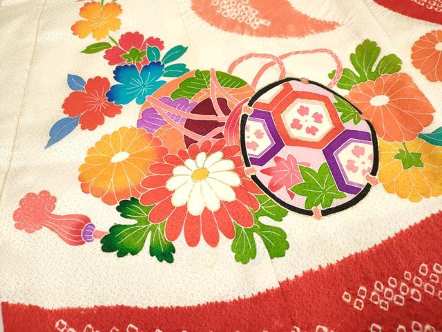 平和屋着物[]七五三　女の子　３歳　祝着　三つ身　絞り　檜扇花鼓文　金彩　逸品　DABH5258ea