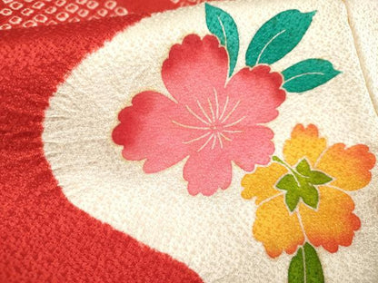 平和屋着物[]七五三　女の子　３歳　祝着　三つ身　絞り　檜扇花鼓文　金彩　逸品　DABH5258ea