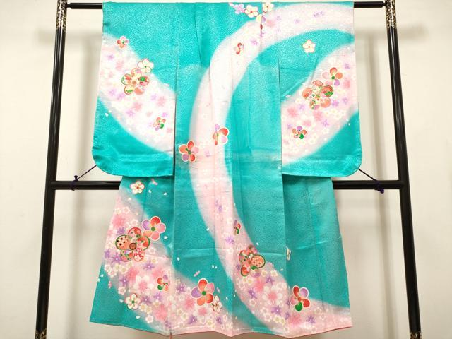 平和屋着物[]七五三　女の子　７歳　祝着　四つ身　捻梅　暈し染め　金彩　DABH5259ea
