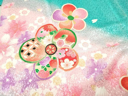 平和屋着物[]七五三　女の子　７歳　祝着　四つ身　捻梅　暈し染め　金彩　DABH5259ea