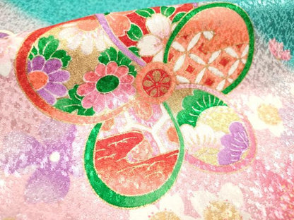 平和屋着物[]七五三　女の子　７歳　祝着　四つ身　捻梅　暈し染め　金彩　DABH5259ea