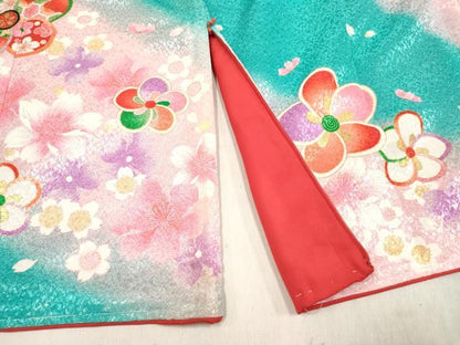 平和屋着物[]七五三　女の子　７歳　祝着　四つ身　捻梅　暈し染め　金彩　DABH5259ea
