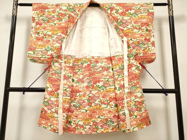 平和屋着物[]七五三　女の子　７歳　祝着　四つ身　型染　青海波花文　松竹梅　逸品　DABH5260ea