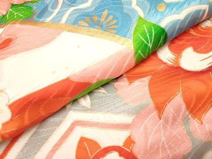 平和屋着物[]七五三　女の子　３歳　祝着　三つ身　駒刺繍　片輪車花文　金彩　逸品　DABH5262ea