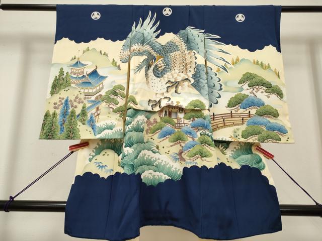 平和屋着物[]お宮参り　男の子　祝着　産着　初着　のしめ　鷹　鷲　風景松文　金彩　逸品　DABH5264ea