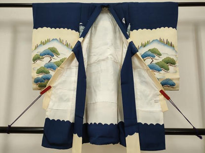 平和屋着物[]お宮参り　男の子　祝着　産着　初着　のしめ　鷹　鷲　風景松文　金彩　逸品　DABH5264ea