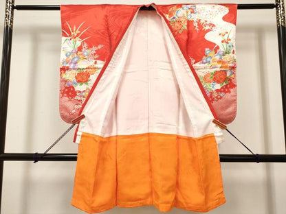 平和屋着物[]七五三　女の子　３歳　祝着　三つ身　鴛鴦花文　金彩　DABH5265ea