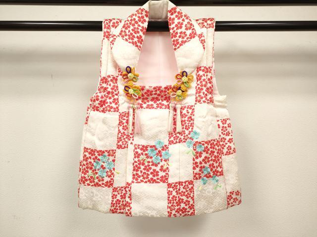 平和屋着物[]七五三　女の子　子供　被布　刺繍　市松桜文　逸品　DABH5267ea