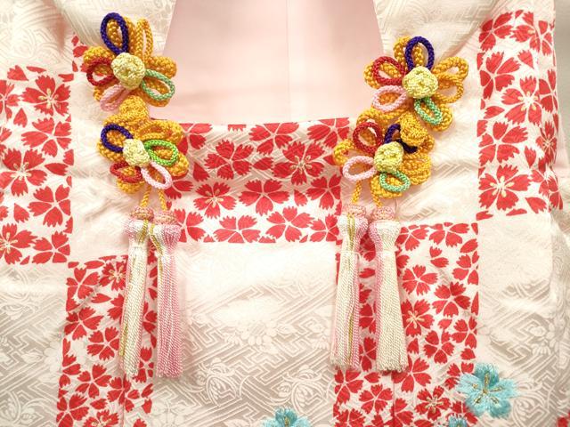 平和屋着物[]七五三　女の子　子供　被布　刺繍　市松桜文　逸品　DABH5267ea