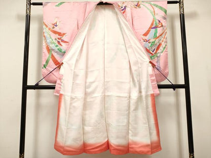平和屋着物[]七五三　女の子　７歳　祝着　四つ身　飛鶴束ね熨斗文　舞桜　金彩　逸品　DABH5269ea
