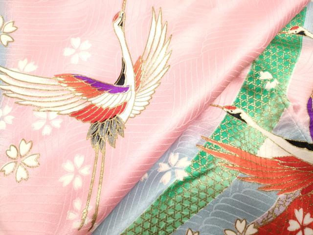 平和屋着物[]七五三　女の子　７歳　祝着　四つ身　飛鶴束ね熨斗文　舞桜　金彩　逸品　DABH5269ea