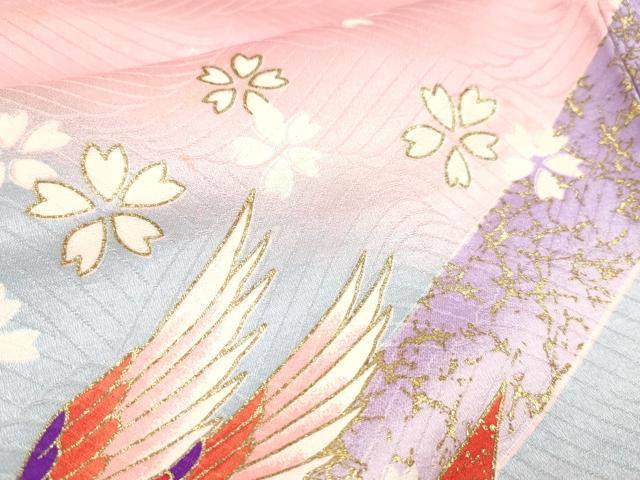 平和屋着物[]七五三　女の子　７歳　祝着　四つ身　飛鶴束ね熨斗文　舞桜　金彩　逸品　DABH5269ea