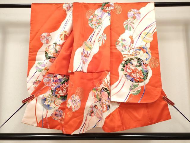 平和屋着物[]七五三　女の子　３歳　祝着　三つ身　駒刺繍　御殿鞠花文　金彩　DABH5271ea