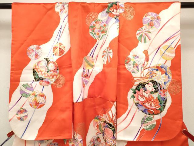 平和屋着物[]七五三　女の子　３歳　祝着　三つ身　駒刺繍　御殿鞠花文　金彩　DABH5271ea