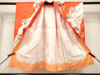平和屋着物[]七五三　女の子　３歳　祝着　三つ身　駒刺繍　御殿鞠花文　金彩　DABH5271ea