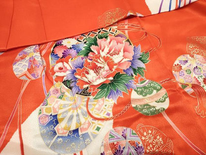 平和屋着物[]七五三　女の子　３歳　祝着　三つ身　駒刺繍　御殿鞠花文　金彩　DABH5271ea