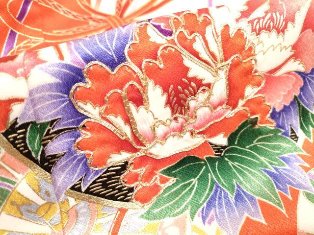 平和屋着物[]七五三　女の子　３歳　祝着　三つ身　駒刺繍　御殿鞠花文　金彩　DABH5271ea