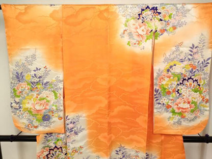 平和屋着物[]七五三　女の子　７歳　祝着　四つ身　源氏車花文　暈し染め　DABH5272ea
