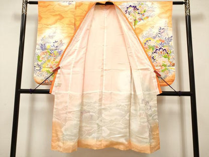 平和屋着物[]七五三　女の子　７歳　祝着　四つ身　源氏車花文　暈し染め　DABH5272ea