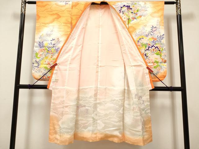 平和屋着物[]七五三　女の子　７歳　祝着　四つ身　源氏車花文　暈し染め　DABH5272ea