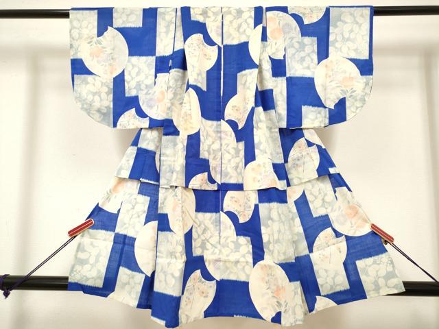 平和屋着物＊夏物　小紋　女の子　子供　手描き　団扇　色紙　DABH5273ea