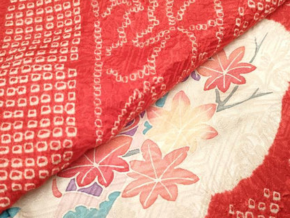 平和屋着物[]七五三　女の子　３歳　祝着　三つ身　絞り　雲取り折り鶴花文　逸品　DABH5279ea
