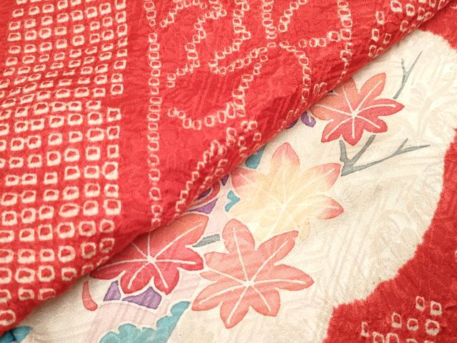 平和屋着物[]七五三　女の子　３歳　祝着　三つ身　絞り　雲取り折り鶴花文　逸品　DABH5279ea