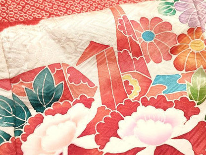 平和屋着物[]七五三　女の子　３歳　祝着　三つ身　絞り　雲取り折り鶴花文　逸品　DABH5279ea