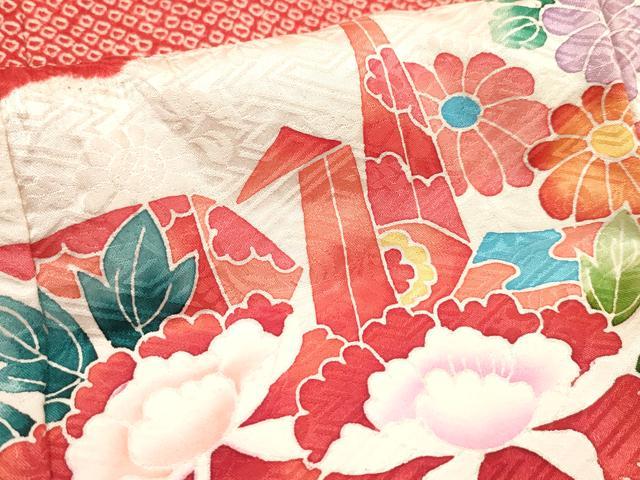 平和屋着物[]七五三　女の子　３歳　祝着　三つ身　絞り　雲取り折り鶴花文　逸品　DABH5279ea