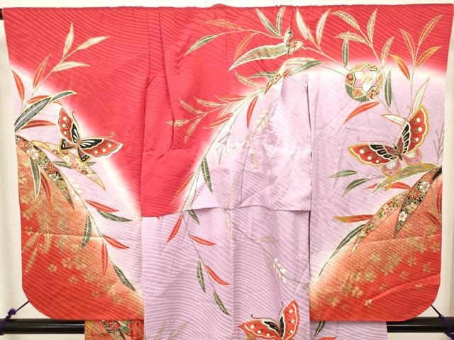 平和屋着物[]七五三　女の子　３歳　祝着　三つ身　枝垂れ柳　舞蝶花鞠文　暈し染め　金彩　逸品　DABH5282ea