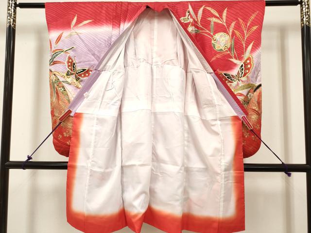 平和屋着物[]七五三　女の子　３歳　祝着　三つ身　枝垂れ柳　舞蝶花鞠文　暈し染め　金彩　逸品　DABH5282ea