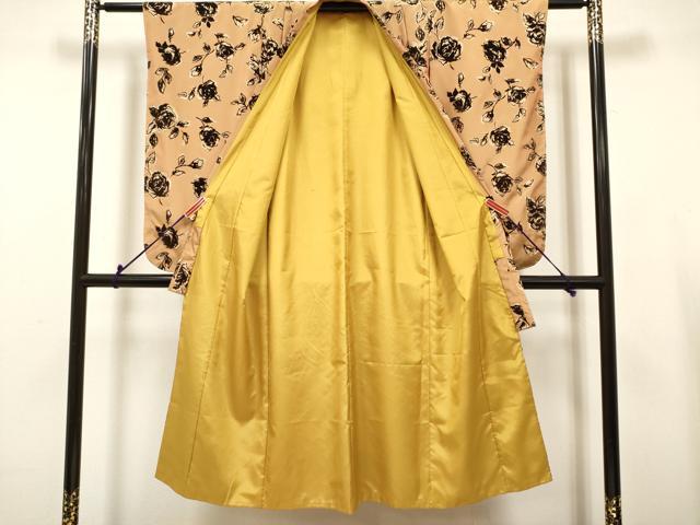 平和屋着物[]七五三　女の子　７歳　祝着　四つ身　ベロア　薔薇　バラ　金彩　洗える着物　DABH5283ea
