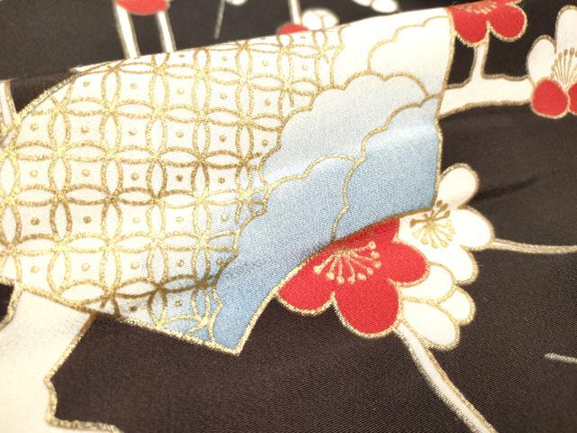 平和屋着物[]七五三　女の子　７歳　祝着　四つ身　地紙　槍梅　金彩　洗える着物　DABH5284ea