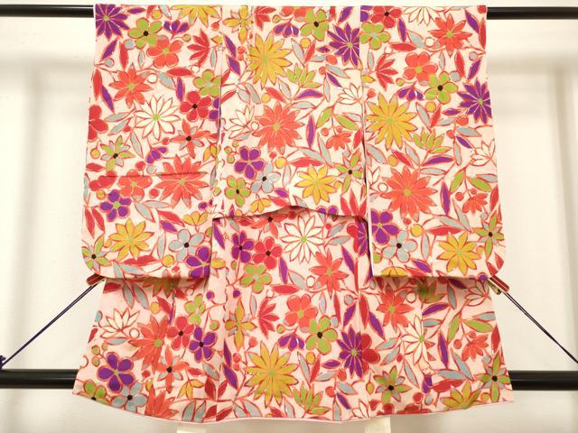 平和屋着物[]七五三　女の子　３歳　祝着　三つ身　枝花文　銀彩　逸品　DABH5285ea