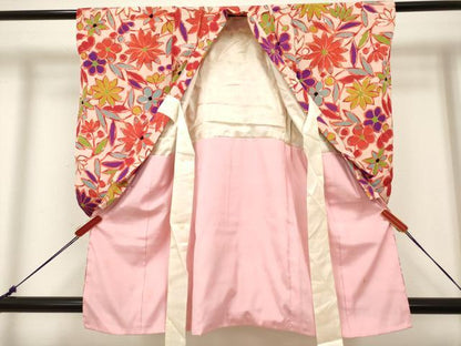 平和屋着物[]七五三　女の子　３歳　祝着　三つ身　枝花文　銀彩　逸品　DABH5285ea