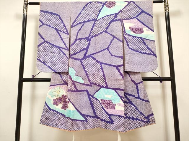 平和屋着物[]七五三　女の子　７歳　祝着　四つ身　駒刺繍　切嵌鹿の子菊文　DABH5287ea