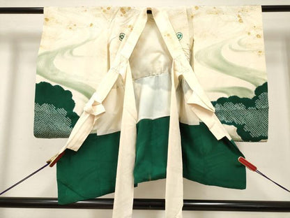 平和屋着物[]お宮参り　男の子　祝着　産着　初着　のしめ　絞り　手描き　鷹　鷲　笠松　金銀彩　逸品　DABH5289ea