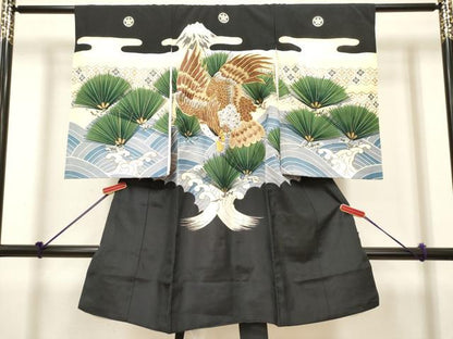 平和屋着物[]お宮参り　男の子　祝着　産着　初着　のしめ　刺繍　鷹　鷲　富士山　立波松文　金彩　逸品　DABH5291ea