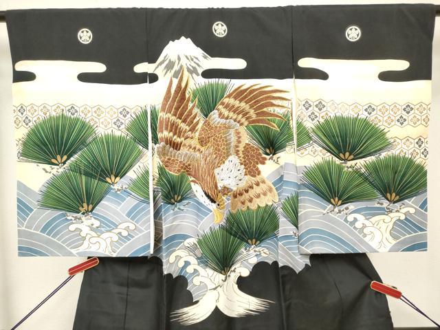 平和屋着物[]お宮参り　男の子　祝着　産着　初着　のしめ　刺繍　鷹　鷲　富士山　立波松文　金彩　逸品　DABH5291ea