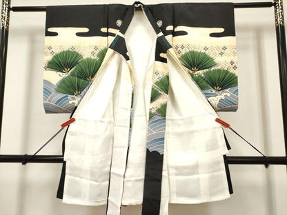 平和屋着物[]お宮参り　男の子　祝着　産着　初着　のしめ　刺繍　鷹　鷲　富士山　立波松文　金彩　逸品　DABH5291ea