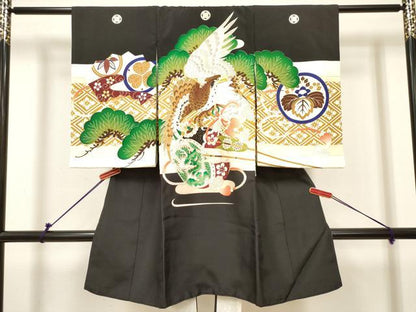 平和屋着物[]お宮参り　男の子　祝着　産着　初着　のしめ　刺繍　鷹　鷲　龍　笠松　金彩　逸品　DABH5292ea