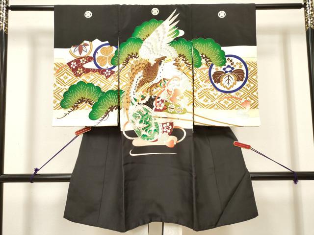 平和屋着物[]お宮参り 男の子 祝着 産着 初着 のしめ 刺繍 鷹 鷲 龍 笠松 金彩 逸品 DABH5292ea
