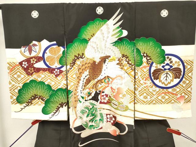 平和屋着物[]お宮参り　男の子　祝着　産着　初着　のしめ　刺繍　鷹　鷲　龍　笠松　金彩　逸品　DABH5292ea