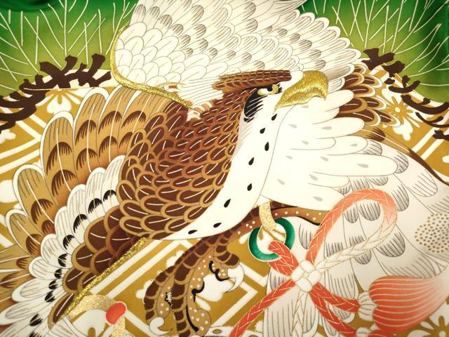 平和屋着物[]お宮参り　男の子　祝着　産着　初着　のしめ　刺繍　鷹　鷲　龍　笠松　金彩　逸品　DABH5292ea