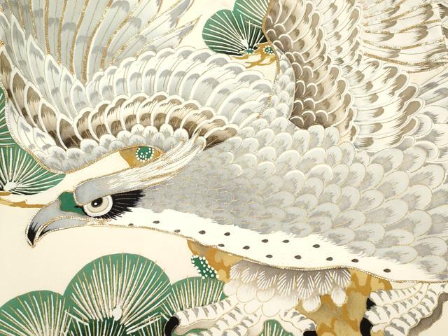 平和屋着物[]お宮参り　男の子　祝着　産着　初着　のしめ　駒刺繍　鷹　鷲　風景笠松文　金彩　逸品　DABH5293ea